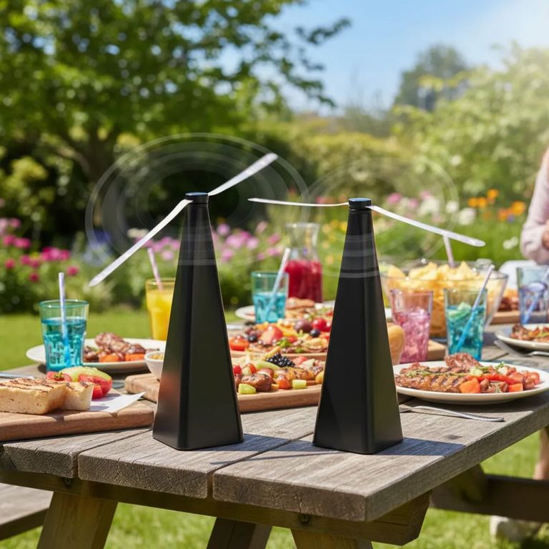 MOVI PACK DE 2 MINI VENTILADORES ESPANTA MOSCAS PARA MESA- "PROTEGE TUS COMIDAS AL INSTANTE"