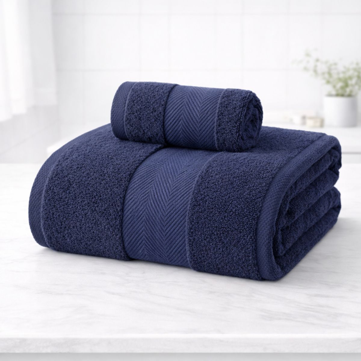 GARSIL - Set 2 Toallas Baño Gruesas 100% Algodón Hotel Azul Oscuro