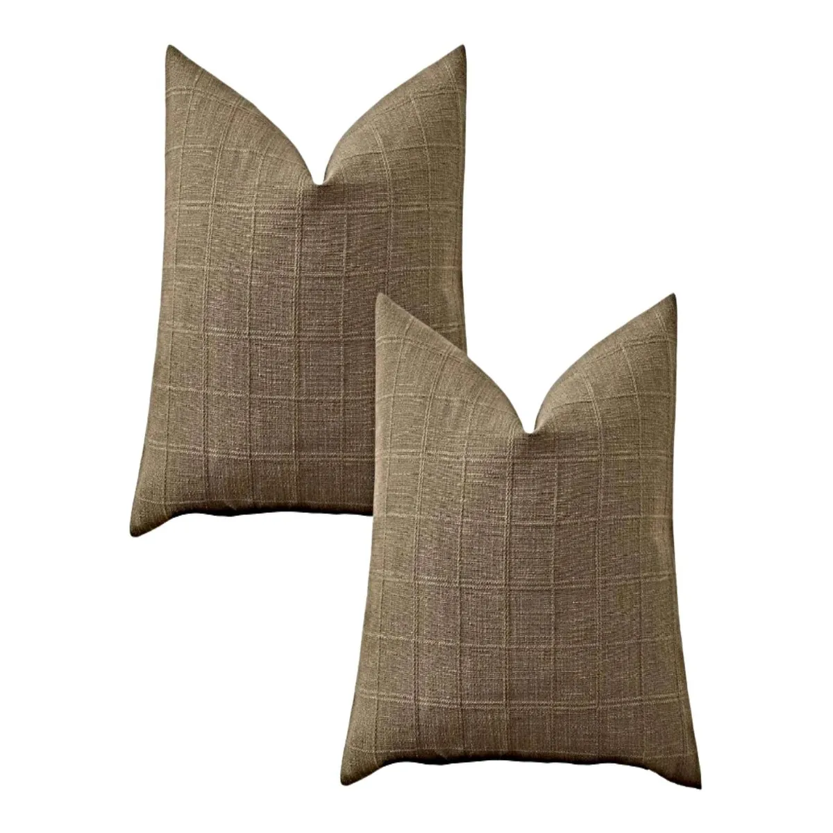 GENERICO - SET DE 2 FUNDAS DE COJIN JACQUARD CUADRILLE 45X45 CM CAFÉ