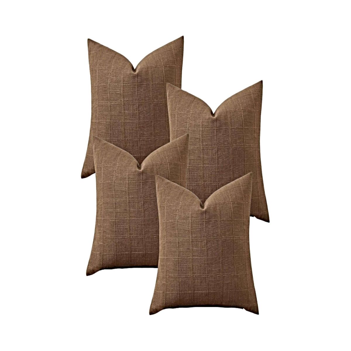 GENERICO - SET DE 4 FUNDAS DE COJIN JACQUARD CUADRILLE 45X45 CM MARRON
