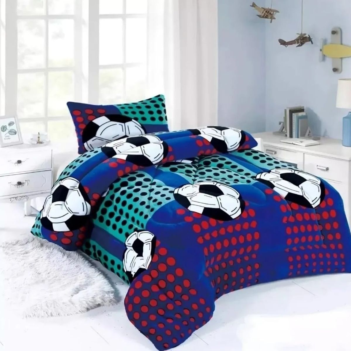 GENERICO - Cubrecama de invierno plush 1.5 plazas diseño de futbol