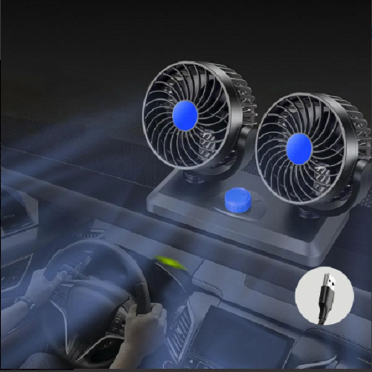GENERICO - Ventilador doble para Automóvil Ajustable12v Accesorio Vehículo 360° 13cm