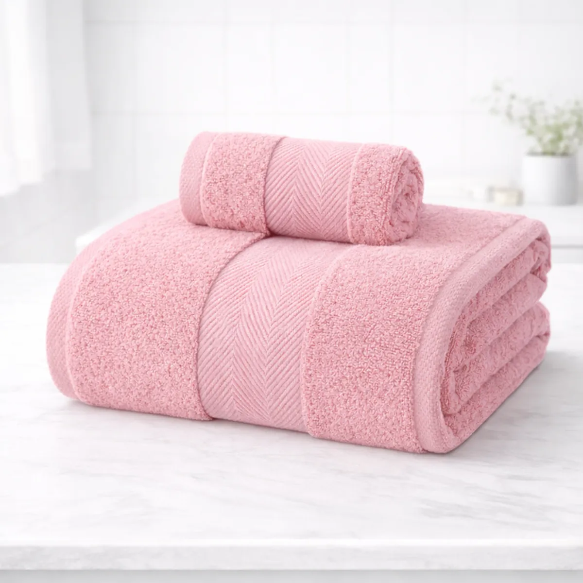 GARSIL - Set 2 Toalla de Baño 100% Algodón Grueso Premium Rosado