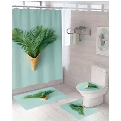 GENERICO - Juego 5 piezas con Cortina de baño de Tela Poliéster y Forro de Ducha de Plástico
