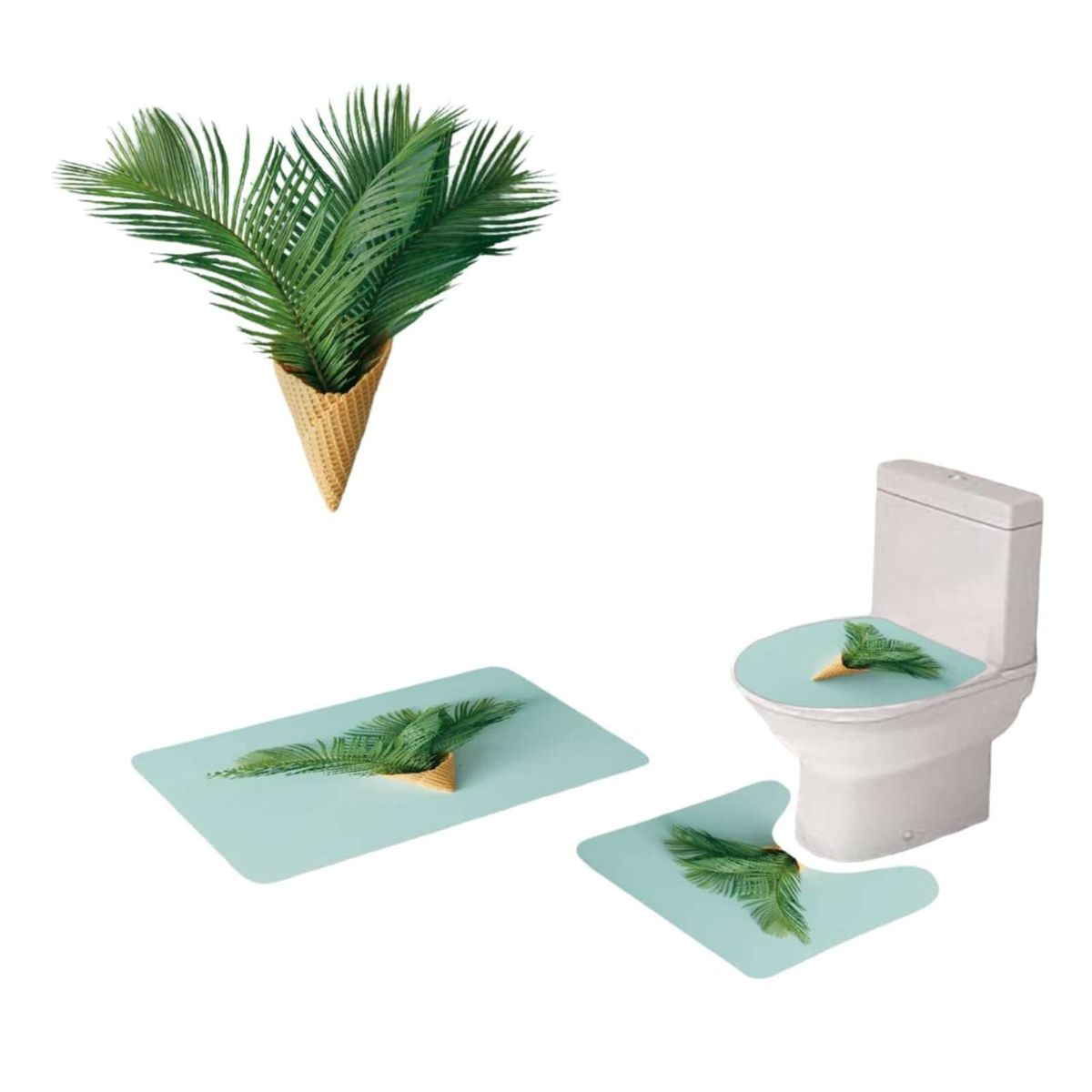 GENERICO - Juego 5 piezas con Cortina de baño de Tela Poliéster y  Forro de Ducha de Plástico