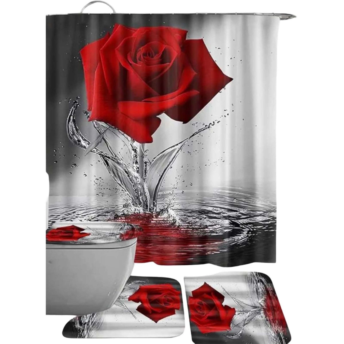 GENERICO - Set de baño 5 piezas Cortina mas Alfombras mas forro de ducha