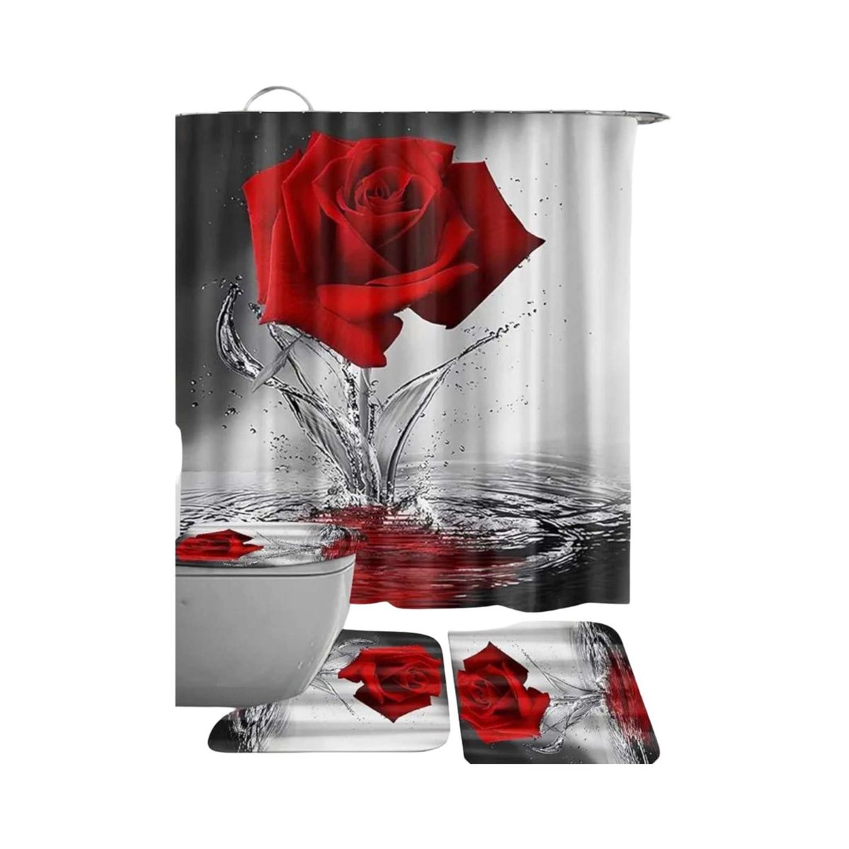 GENERICO - Set de baño 5 piezas Cortina mas Alfombras mas forro de ducha