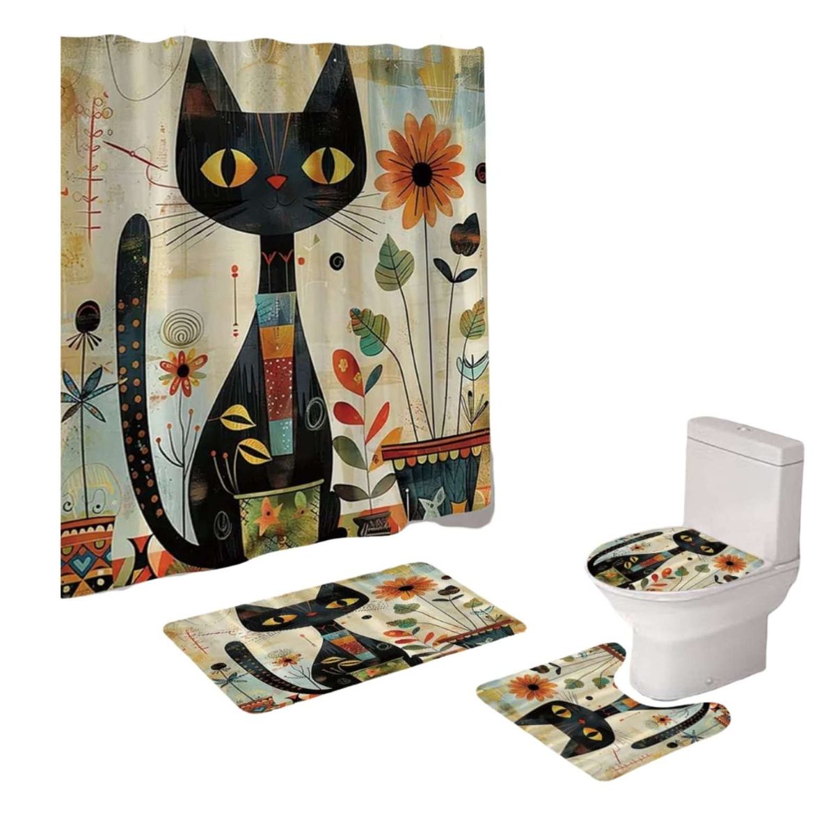 GENERICO - Set de baño 5 piezas Cortina mas Alfombras mas forro de ducha