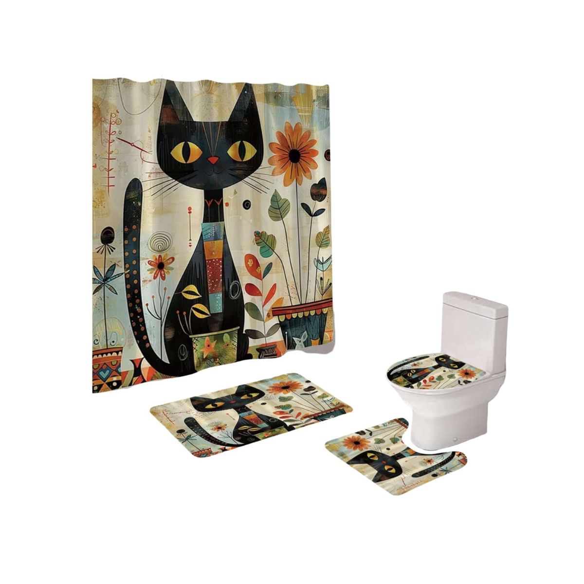 GENERICO - Set de baño 5 piezas Cortina mas Alfombras mas forro de ducha