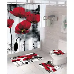 GENERICO - Juego 5 piezas con Cortina de baño de Tela Poliéster y Forro de Ducha de Plástico