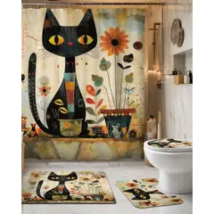 GENERICO - Juego 5 piezas con Cortina de baño de Tela Poliéster y Forro de Ducha de Plástico