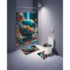 GENERICO - Juego 5 piezas con Cortina de baño de Tela Poliéster y Forro de Ducha de Plástico