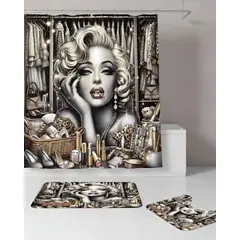 GENERICO - Juego 5 piezas con Cortina de baño de Tela Poliéster y Forro de Ducha de Plástico