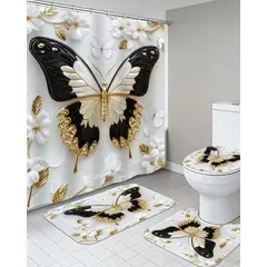 GENERICO - Juego 5 piezas con Cortina de baño de Tela Poliéster y Forro de Ducha de Plástico