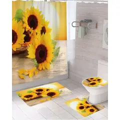 GENERICO - Juego 5 piezas con Cortina de baño de Tela Poliéster y Forro de Ducha de Plástico