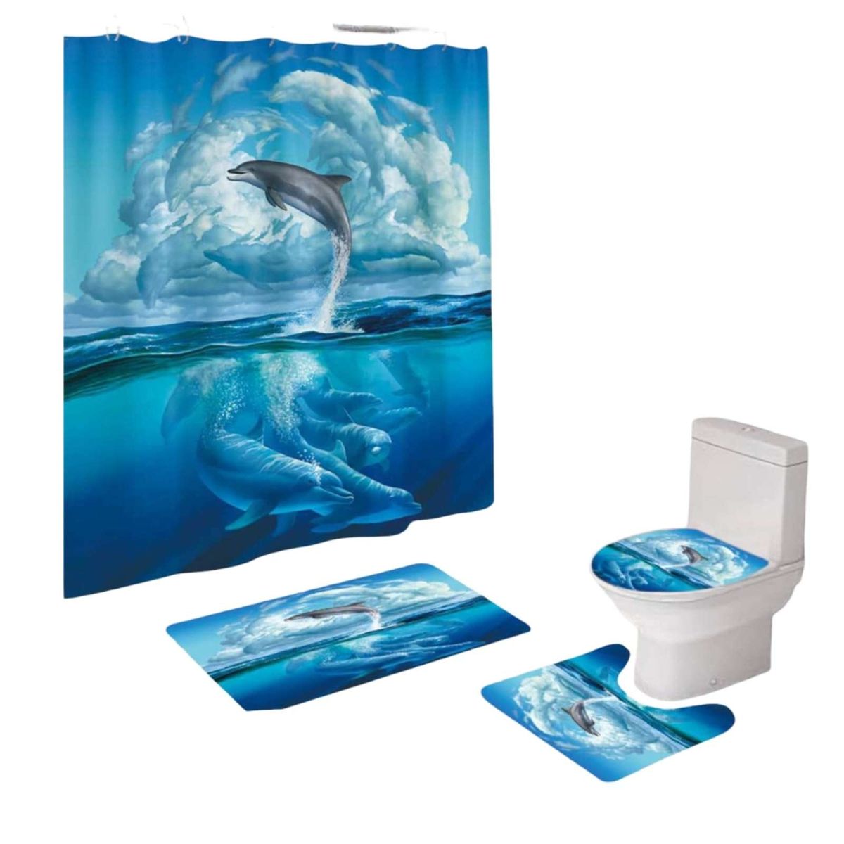 GENERICO - Set de baño 5 piezas Cortina mas Alfombras mas forro de ducha