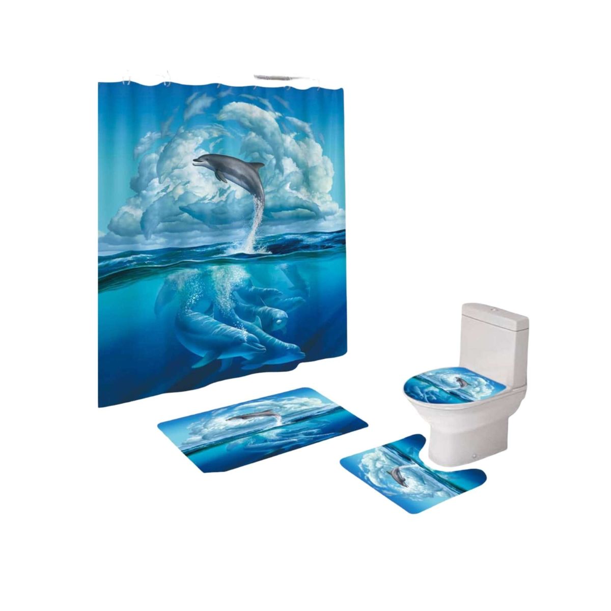 GENERICO - Set de baño 5 piezas Cortina mas Alfombras mas forro de ducha