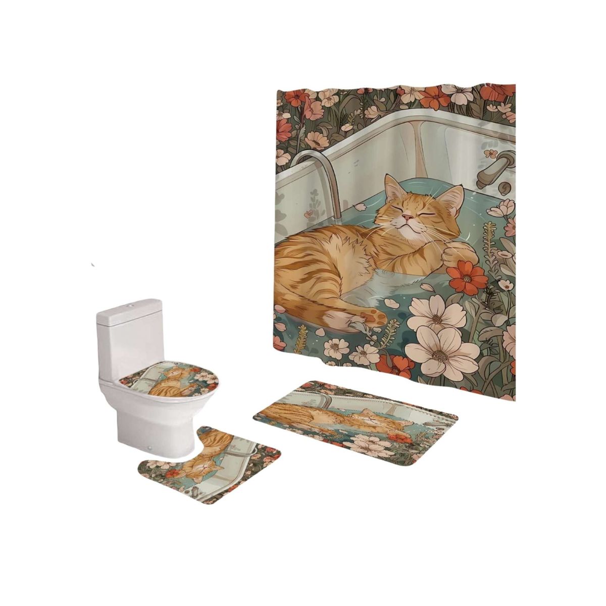 GENERICO - Set de baño 5 piezas Cortina mas Alfombras mas forro de ducha