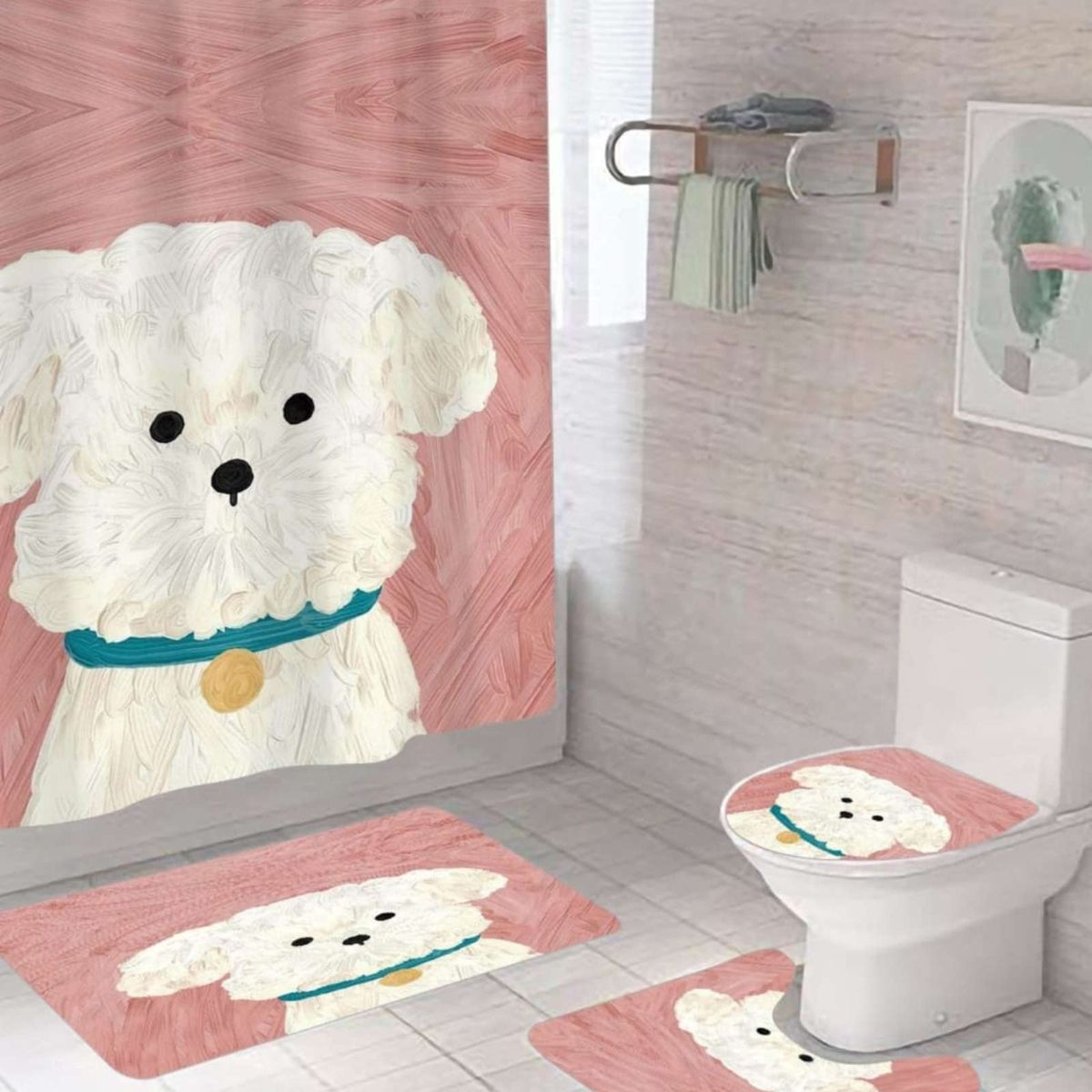 GENERICO - Set de baño 5 piezas Cortina mas Alfombras mas forro de ducha