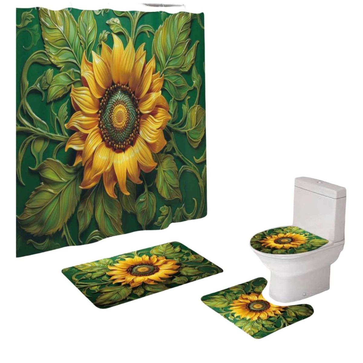 GENERICO - Set de baño 5 piezas Cortina mas Alfombras mas forro de ducha