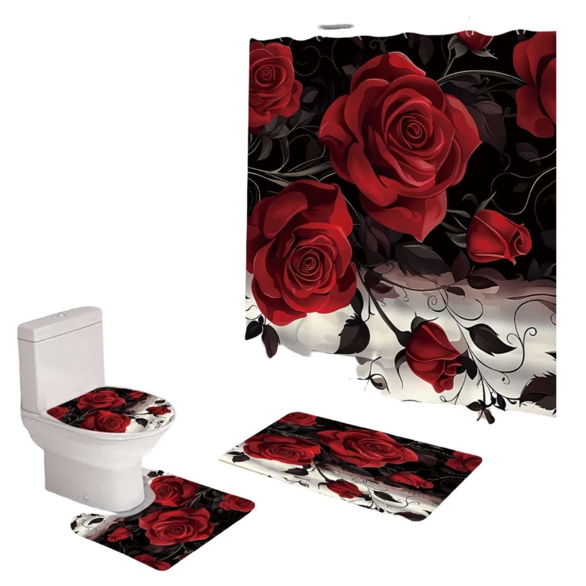 GENERICO - Set de baño 5 piezas Cortina mas Alfombras mas forro de ducha