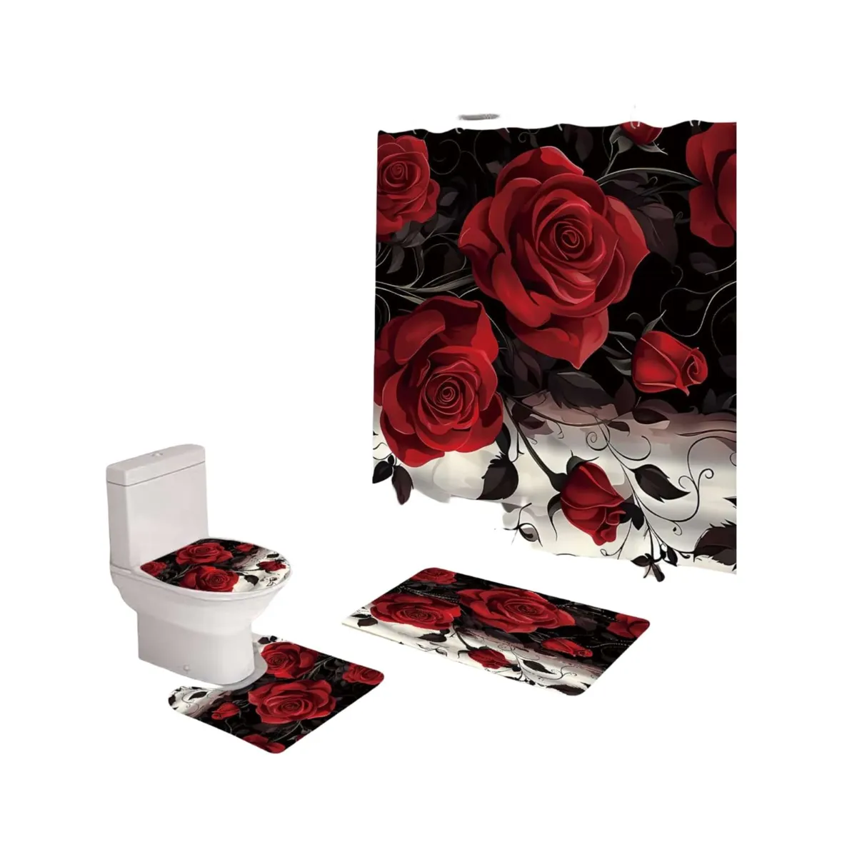 GENERICO - Set de baño 5 piezas Cortina mas Alfombras mas forro de ducha
