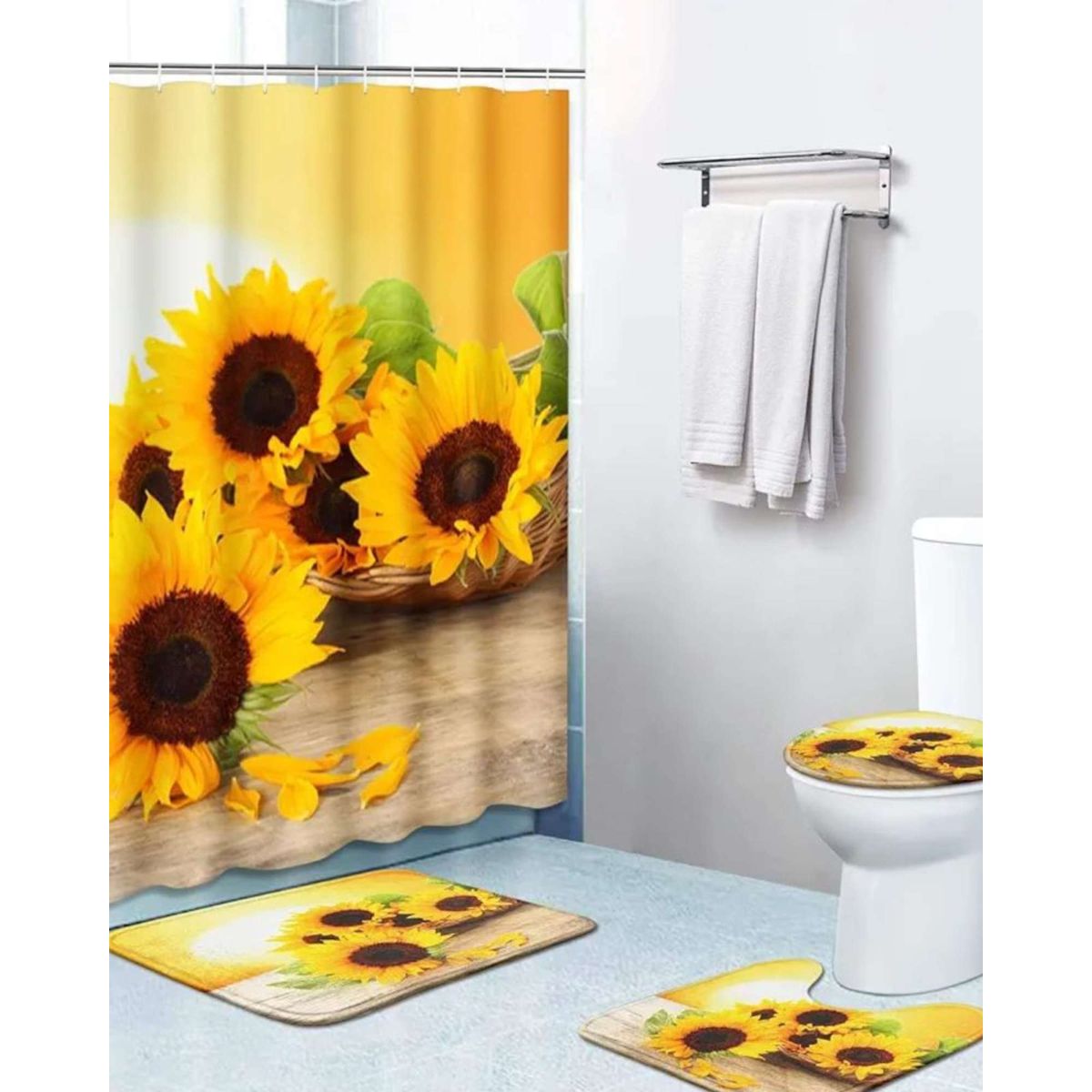 GENERICO - Set de baño 5 piezas Cortina mas Alfombras mas forro de ducha