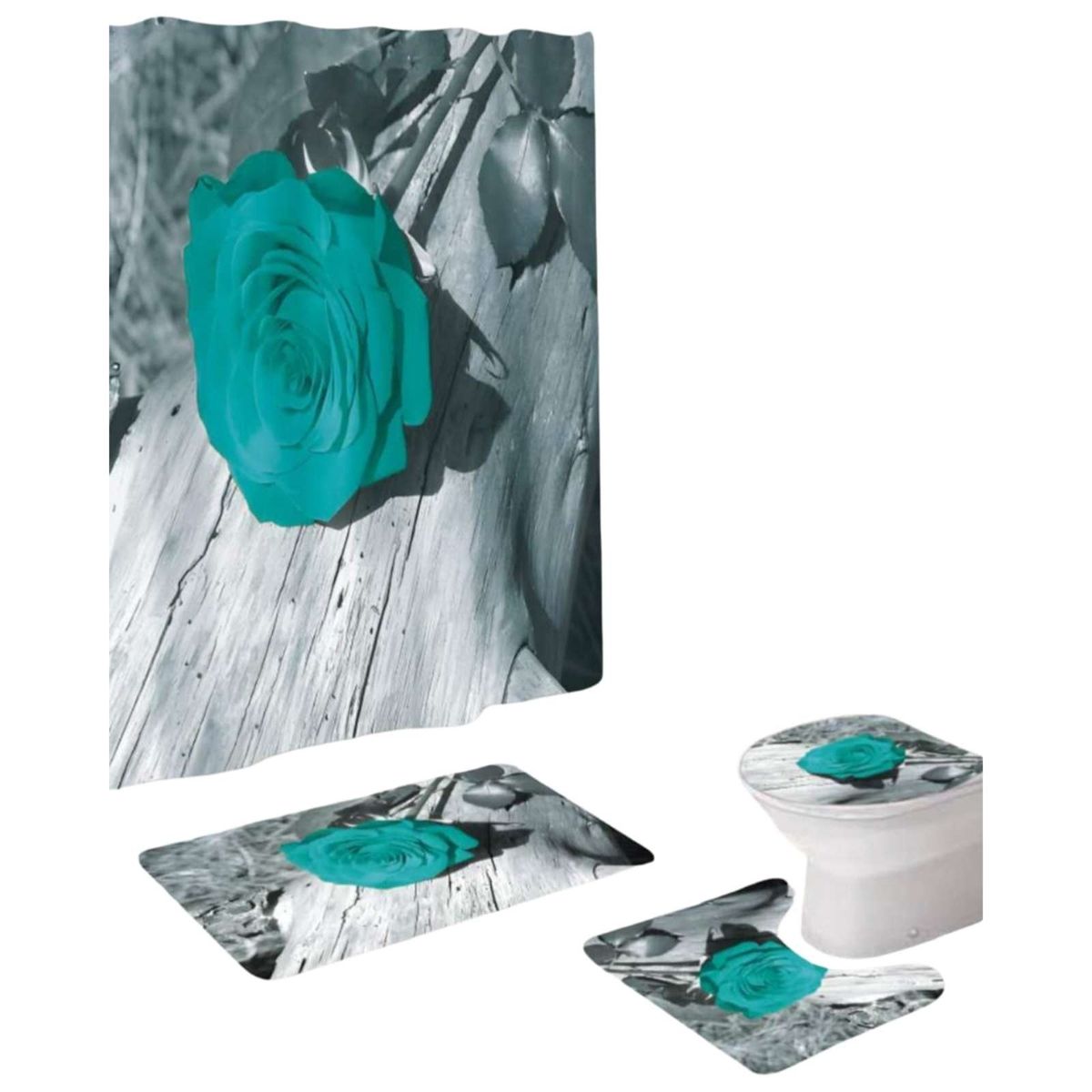 GENERICO - Set de baño 5 piezas Cortina mas Alfombras mas forro de ducha