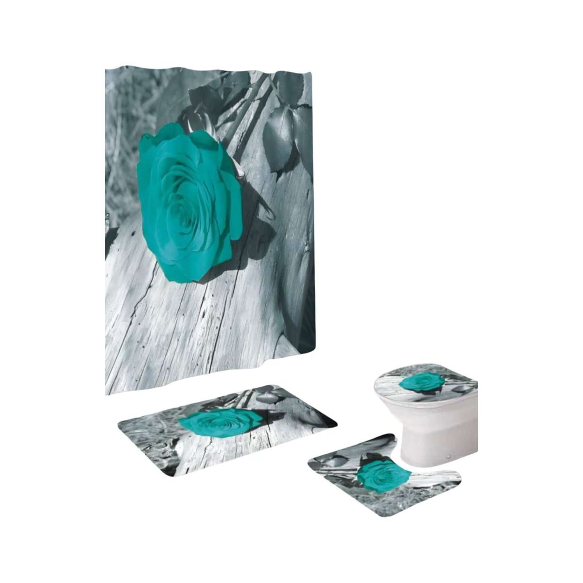 GENERICO - Set de baño 5 piezas Cortina mas Alfombras mas forro de ducha