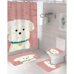 GENERICO - Juego 5 piezas con Cortina de baño de Tela Poliéster y Forro de Ducha de Plástico