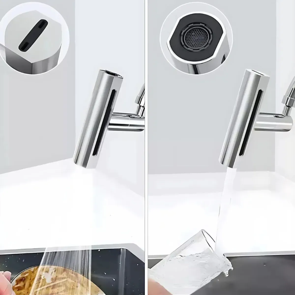 MOVI - Cabezal giratorio multifunción para grifo de cocina-Ducha Extraíble 4 Modos – Negro Mate