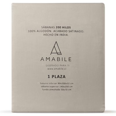 Imagen 2 del producto Juego de Sábanas 1 Plaza Beige Satinadas y Suaves  Algodón 100% Indio