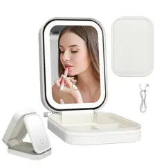 SLOWTON - Espejo De Maquillaje De Poliuretano Brillante Portátil De 2 Blanco 10X