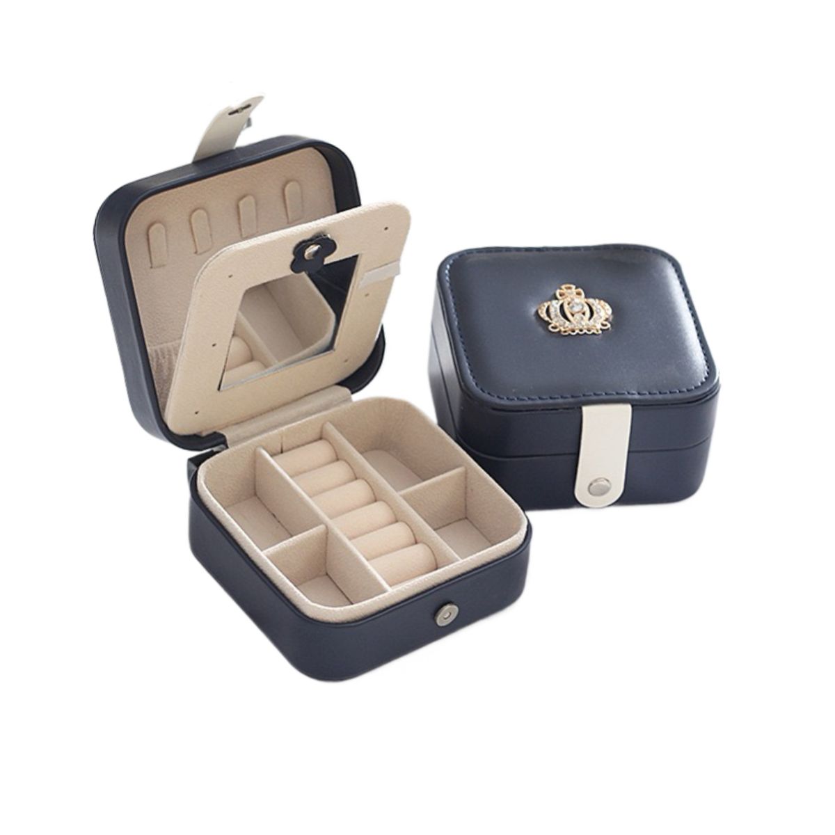 GENERICO - Organizador Joya Joyero Para Aros  Anillos Collar Caja De Almacenamiento De Joyas de Viaje11x11x5.8 Azul Marino