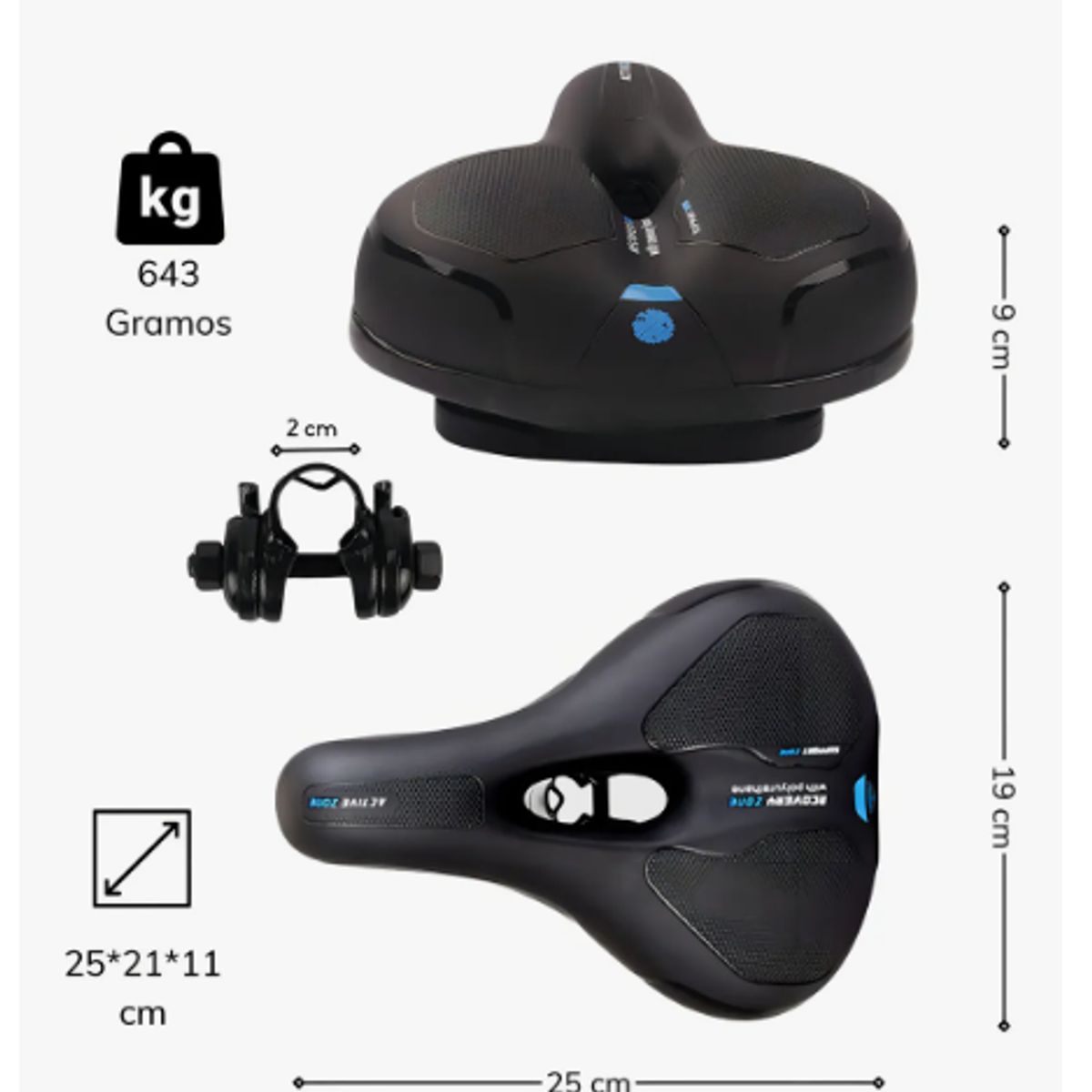 GENERICO - Asiento de bicicleta antiprostático impermeable 25x19 cm negro unisex