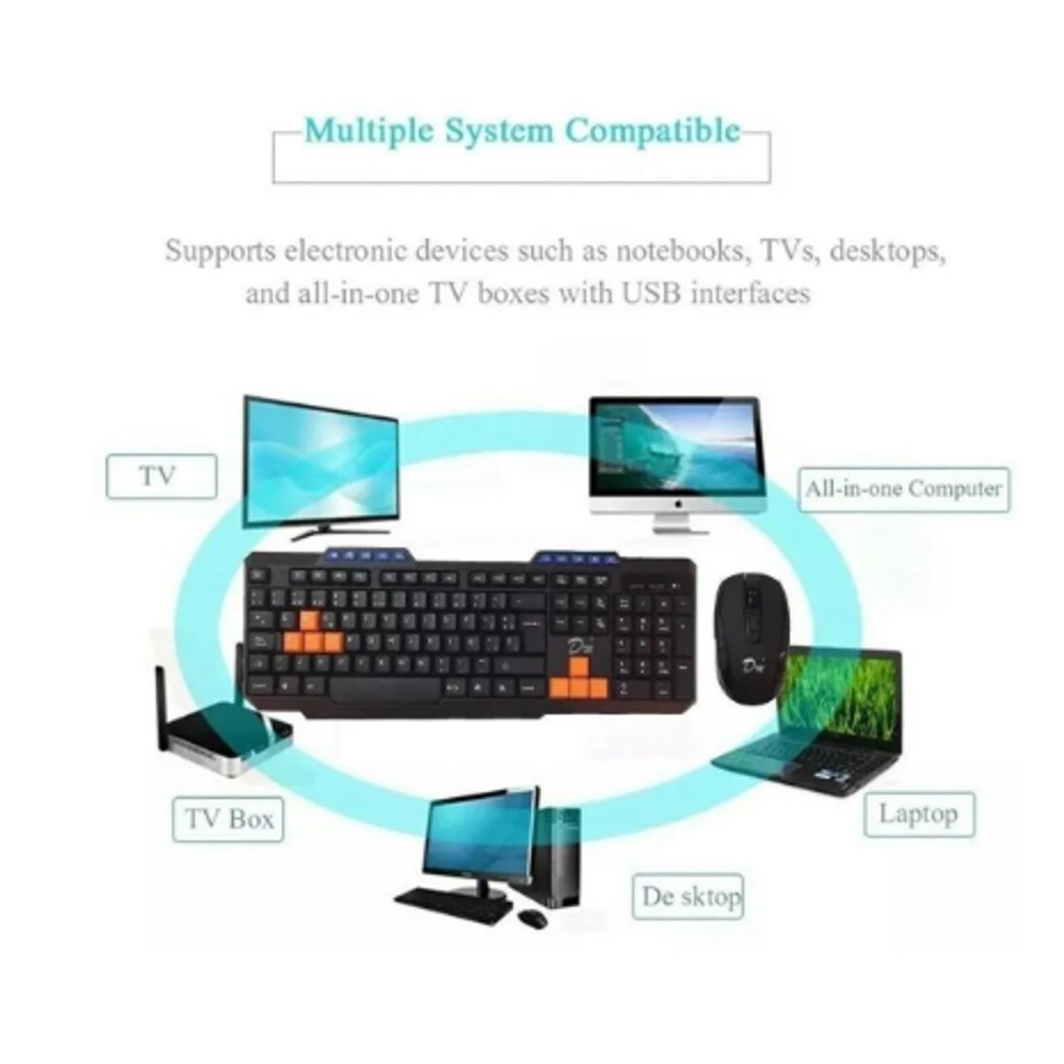 GENERICO - Kit Teclado Mouse Inalambrico Gamer Negronaranja Español España