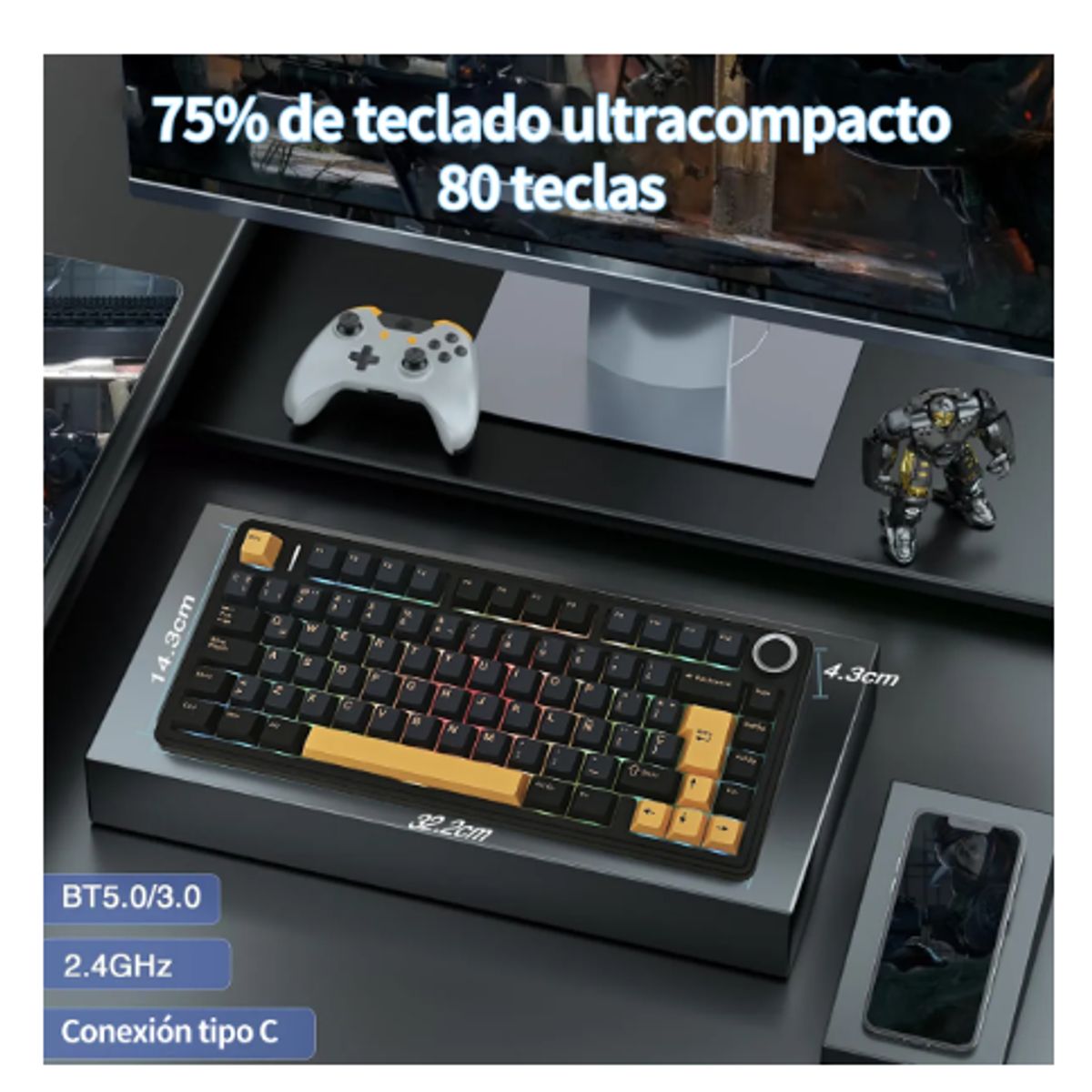 GENERICO - Teclado Gamer Mecánico Español Inalámbrico