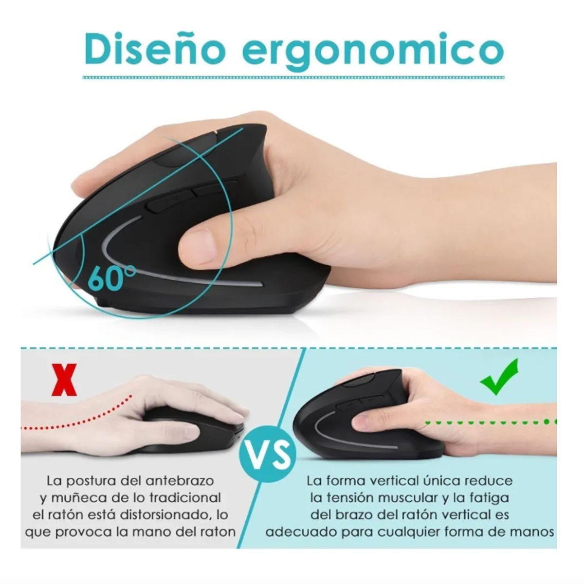 GENERICO - Mouse Vertical Inalámbrico Ergonómico Carga Usb
