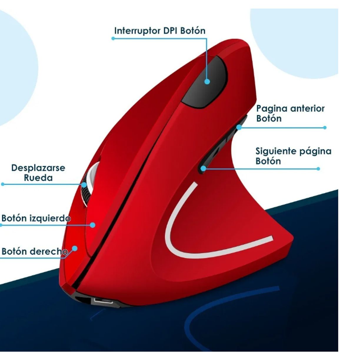 GENERICO - Mouse Vertical Inalámbrico Ergonómico Carga Usb