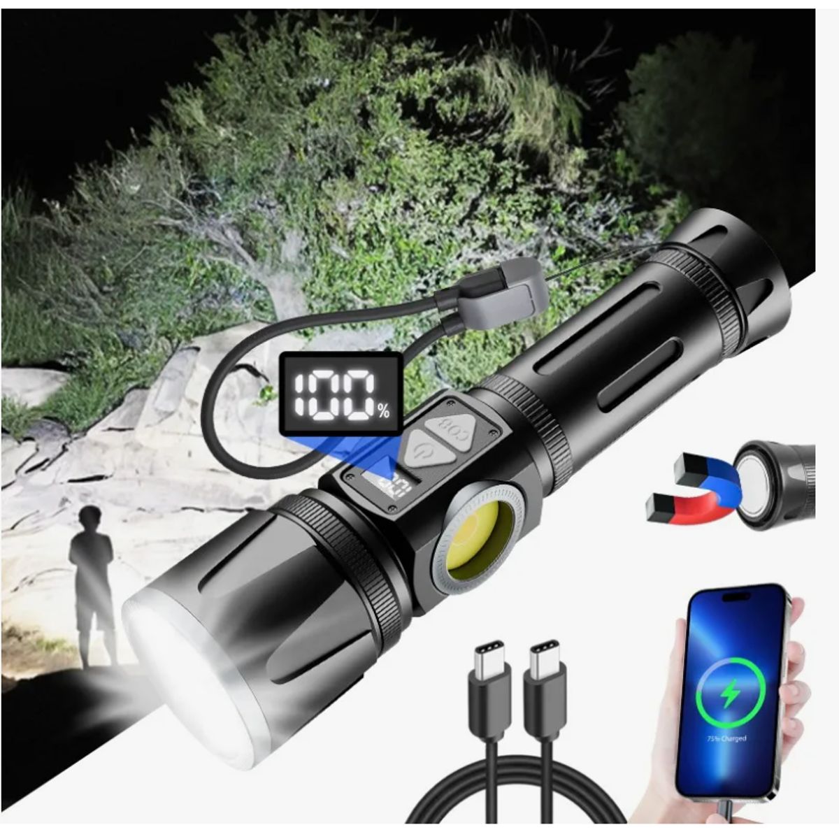 GENERICO - 2 Cob Led Linterna Lámpara Táctica 220000 Lúmenes Camping
