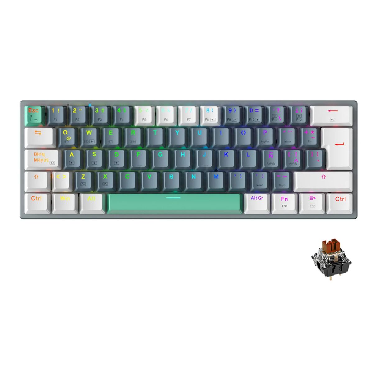 GENERICO - Teclado Mecánico Bluetooth Español 60% Gamer