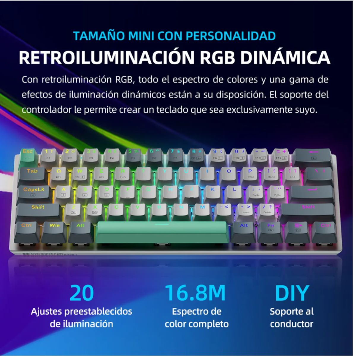 GENERICO - Teclado Mecánico Bluetooth Español 60% Gamer