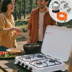 LINE - Cocina Encimera a Gas Licuado 4 Platos + KIT de Instalación Cocinilla Blanco
