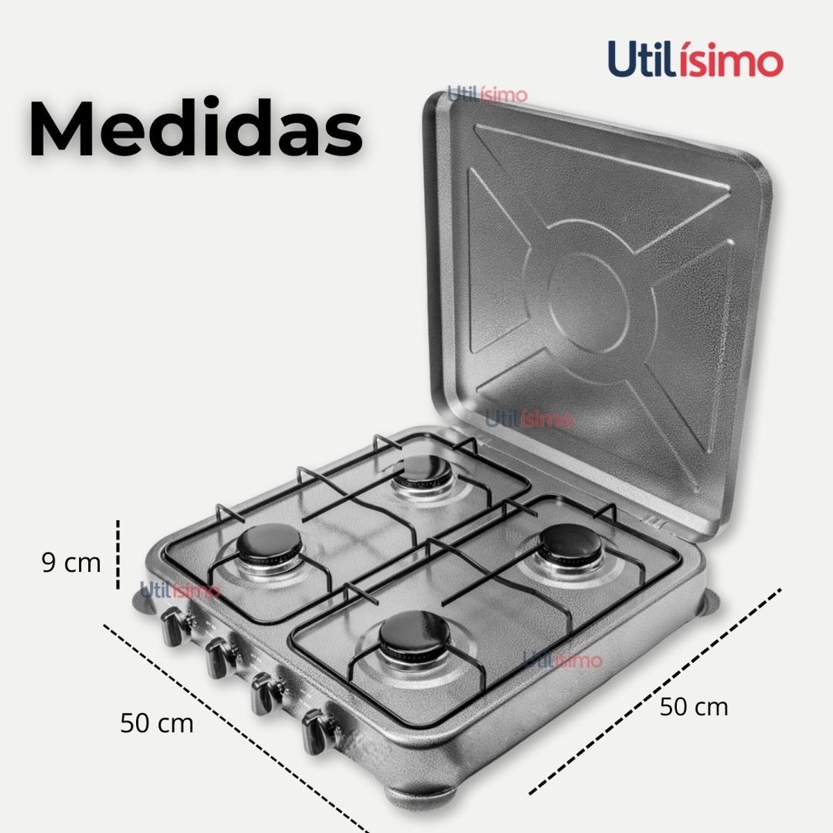 LINE - Cocina Encimera a Gas Licuado 4 Platos + KIT de Instalación Cocinilla Gris