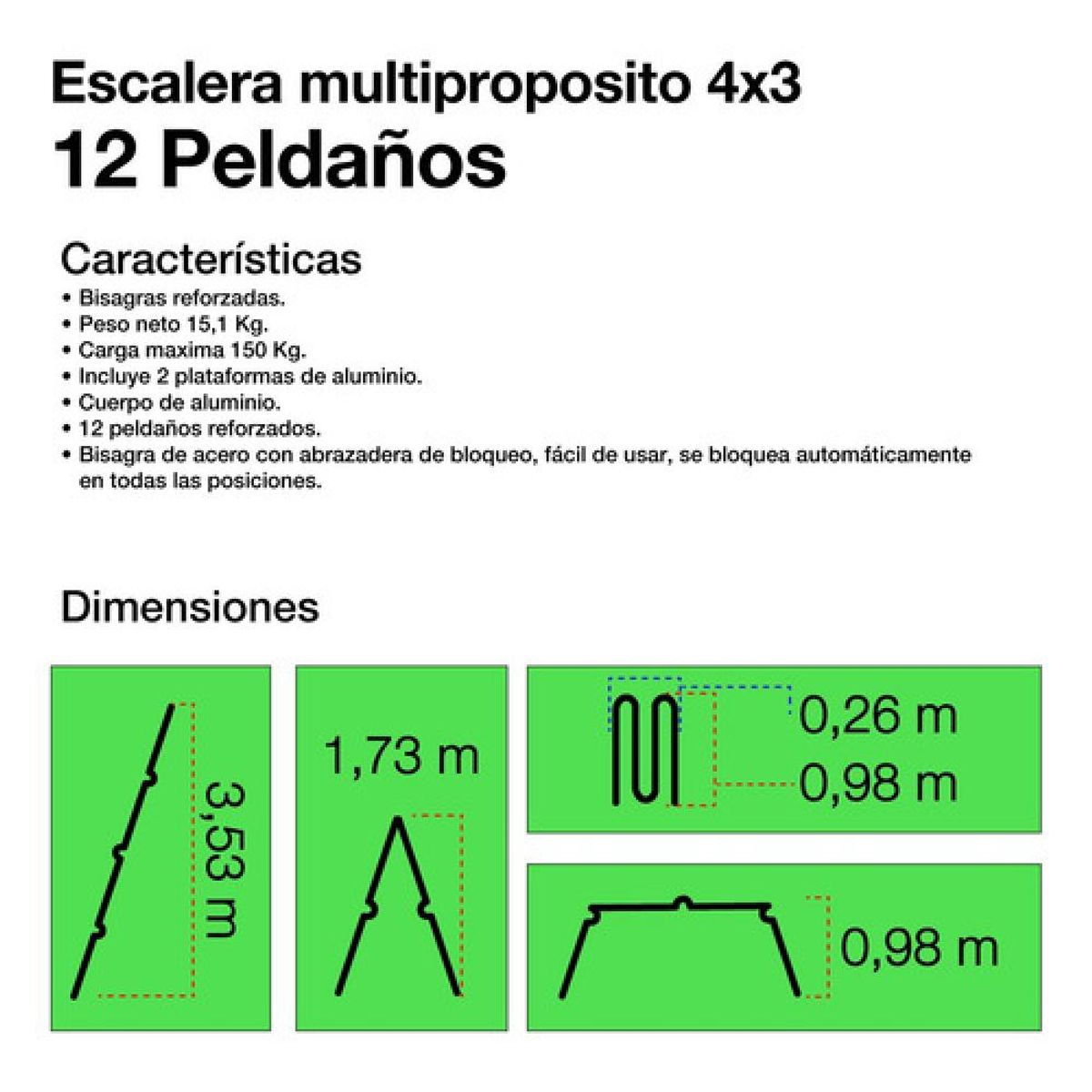 DRL LIGHTING - Escalera Multiproposito Alum 12 Peldaños 35m + 2 Plataforma Gris