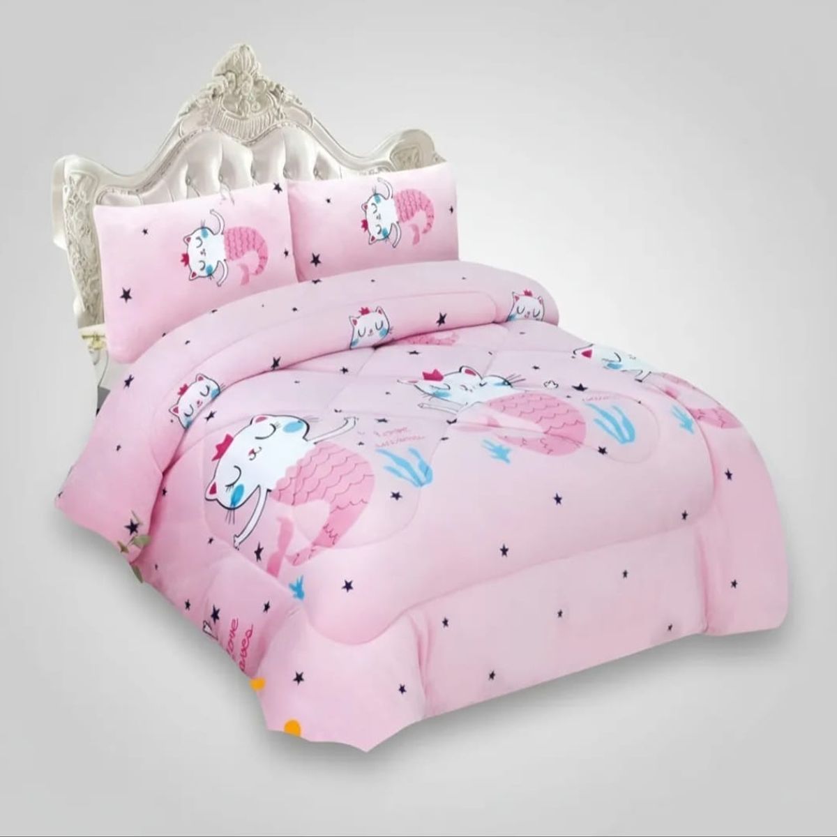 GENERICO - Cubrecama plush Con Chiporro 1.5 Plazas Niñas Gato Sirena