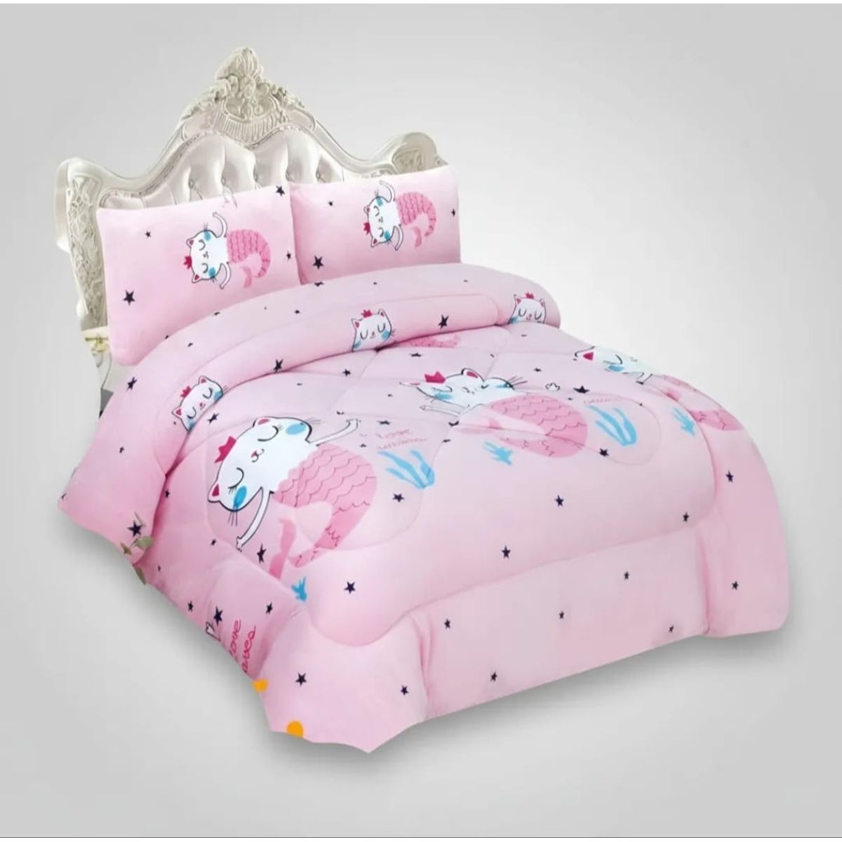 GENERICO - Cubrecama plush Con Chiporro 1.5 Plazas Niñas Gato Sirena