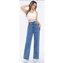 LIKE SHOP - Pantalón Jeans Mujer Wide Leg Tiro Alto Full Elasticado Tendencia Urbana 23005