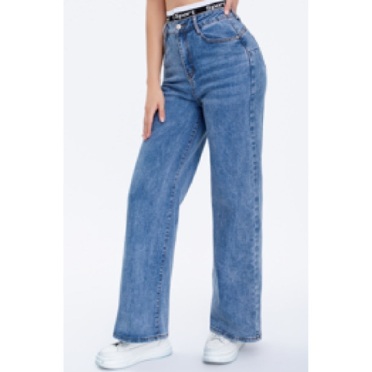 LIKE SHOP - Pantalón Jeans Mujer Wide Leg Tiro Alto Full Elasticado Tendencia Urbana 23005