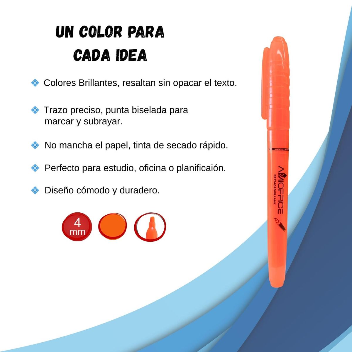 GENERICO - Caja de Resaltador Destacador - Caja 12 uds - Naranja - Tamano Unico